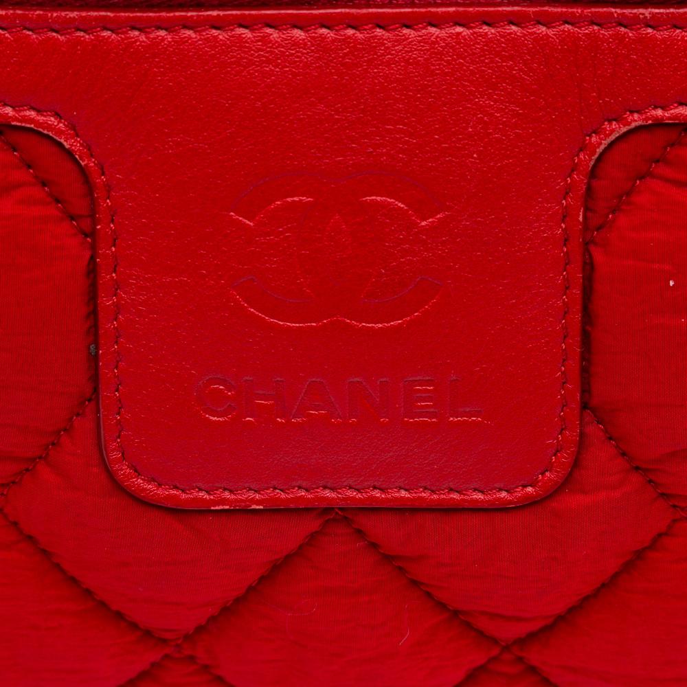 Chanel B Chanel Red with Green Olive Green Nylon Fabric Small Quilted Coco Cocoon Tote Italy