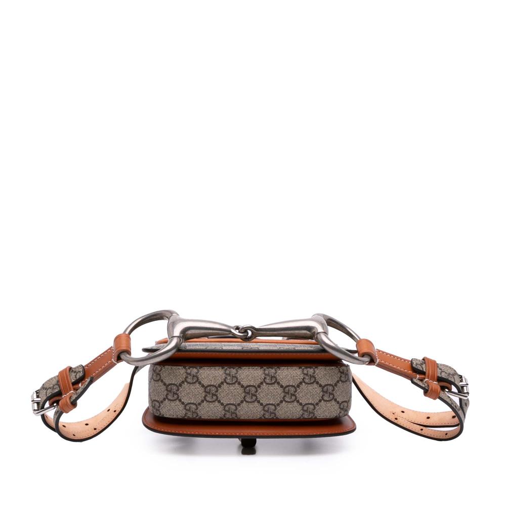 Gucci AB Gucci Brown Beige Coated Canvas Fabric Mini GG Supreme Web Bamboo 1947 Belt Bag Italy