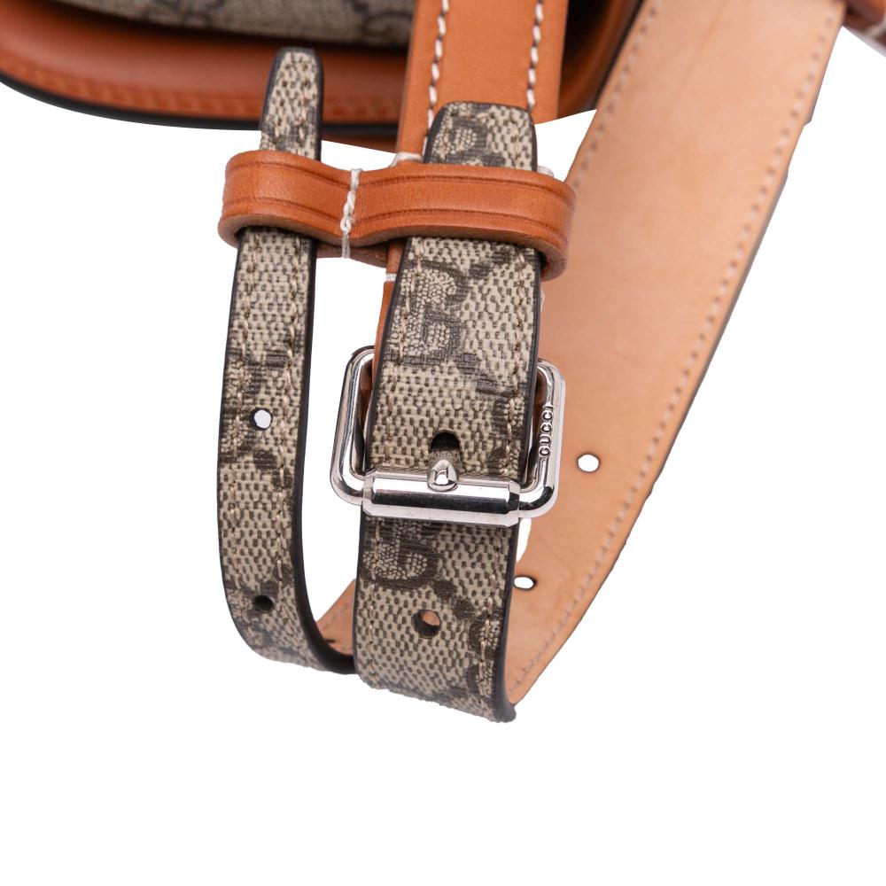 Gucci AB Gucci Brown Beige Coated Canvas Fabric Mini GG Supreme Web Bamboo 1947 Belt Bag Italy