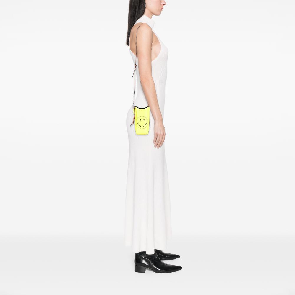 Loewe B LOEWE Yellow Neon Yellow Calf Leather Smooth skin Smiley Face Gate Pocket Crossbody Spain