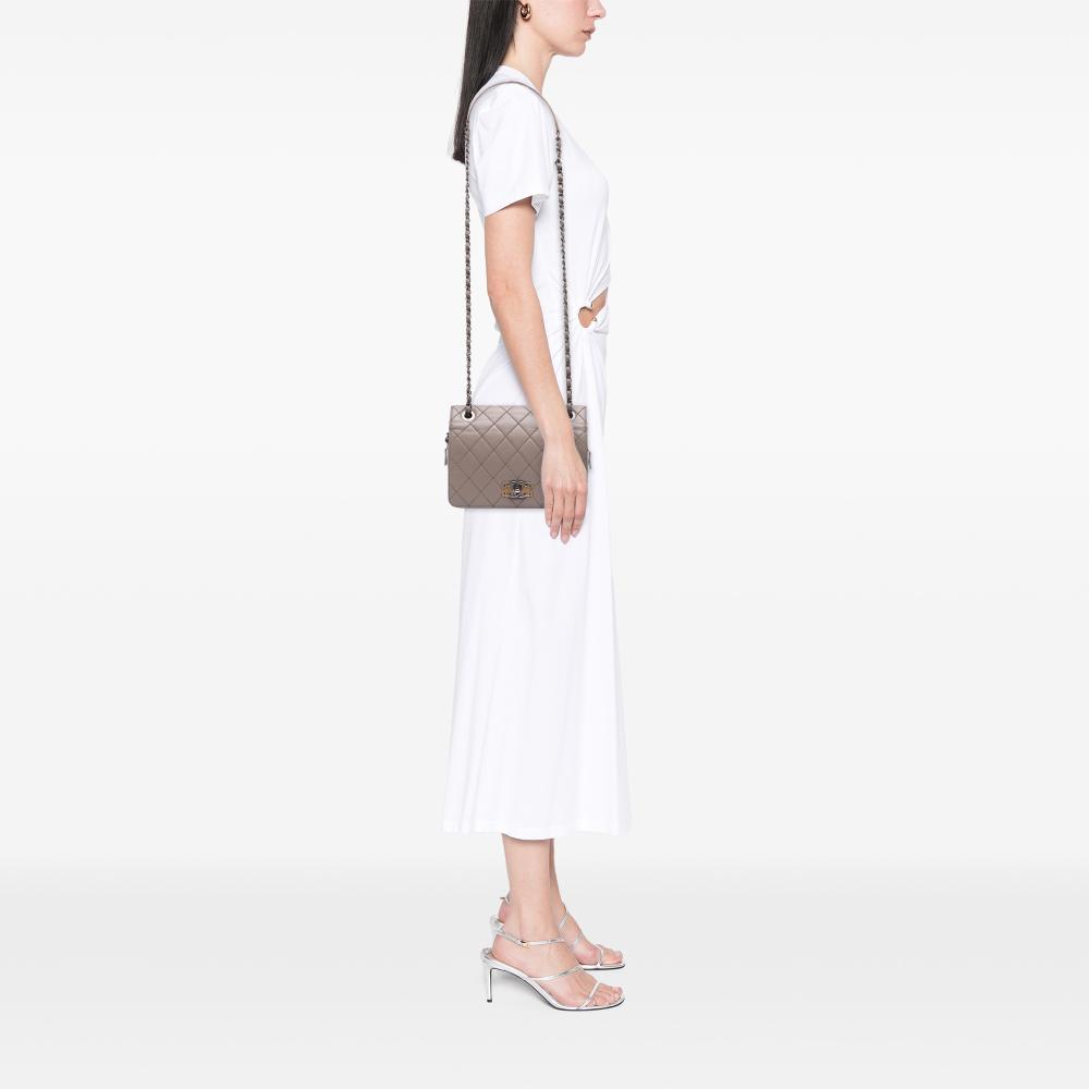 Chanel B Chanel Brown Taupe Calf Leather Quilted skin Day Trip Flap Italy