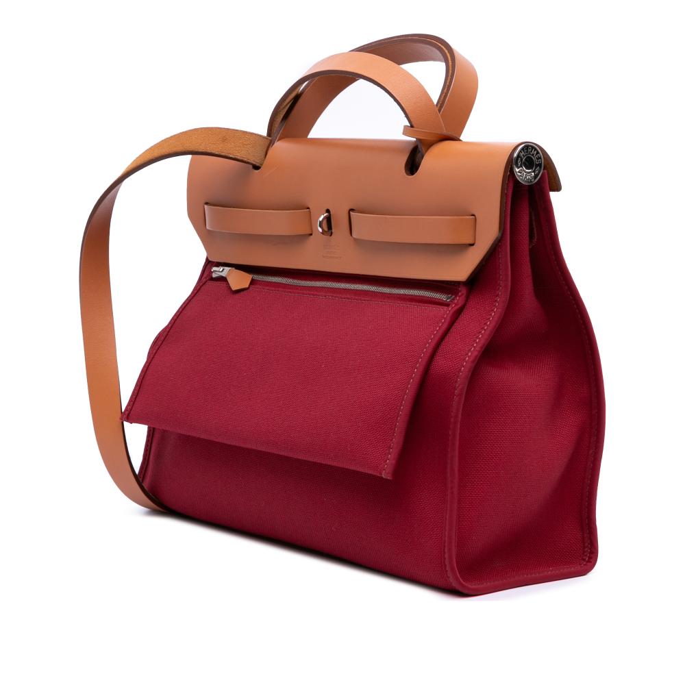 Hermès B Hermès Red with Brown Canvas Fabric Toile Herbag Zip 31 France