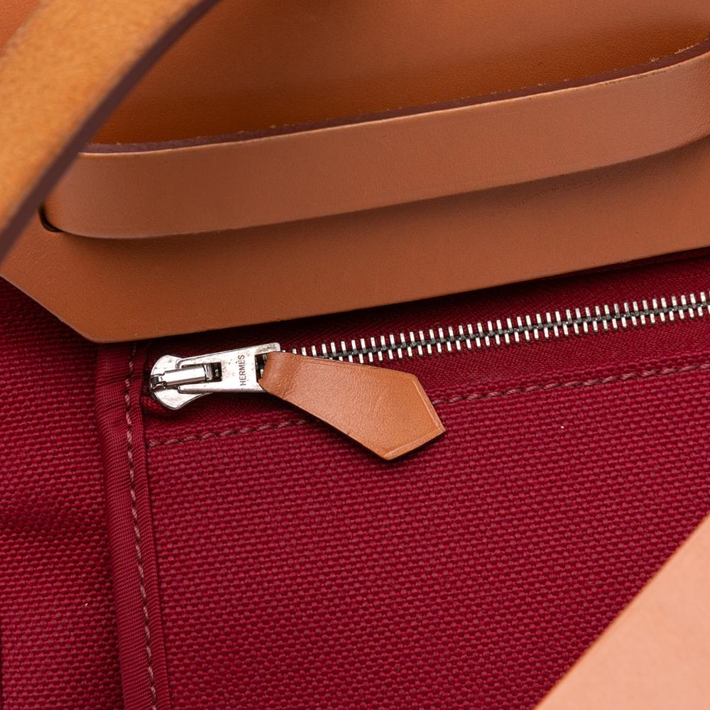 Hermès B Hermès Red with Brown Canvas Fabric Toile Herbag Zip 31 France