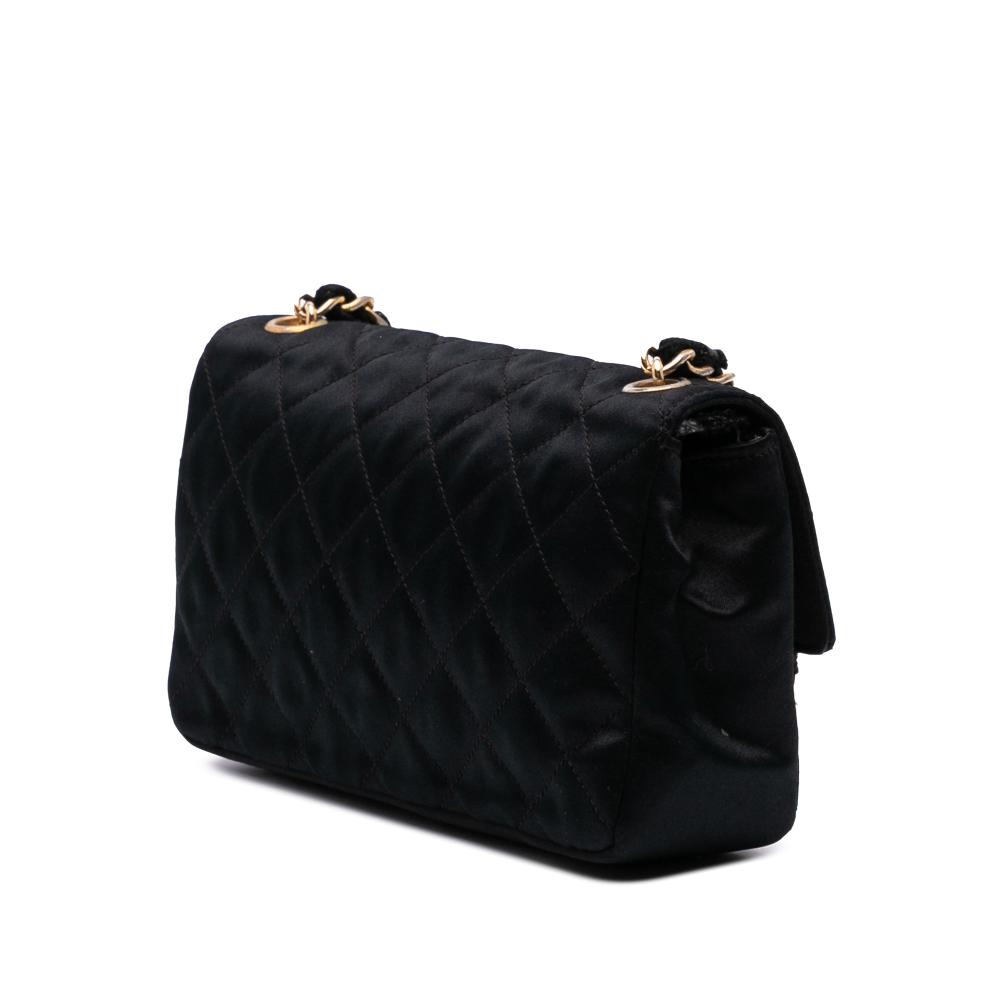 Chanel AB Chanel Black Satin Fabric Mini Rectangular CC Quilted Flap France