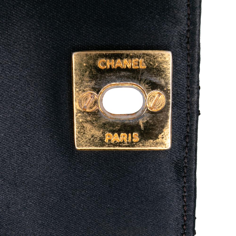 Chanel AB Chanel Black Satin Fabric Mini Rectangular CC Quilted Flap France