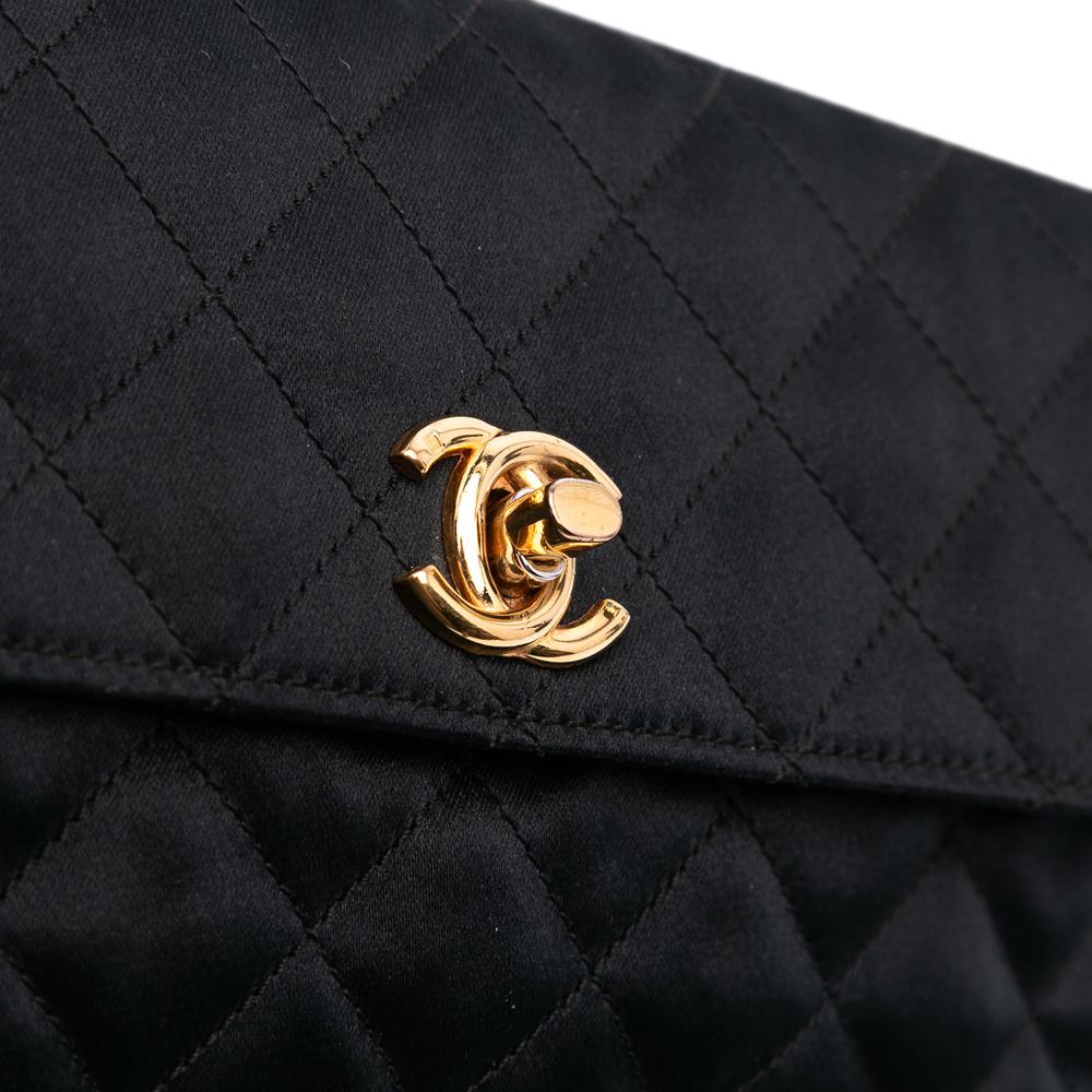 Chanel AB Chanel Black Satin Fabric Mini Rectangular CC Quilted Flap France
