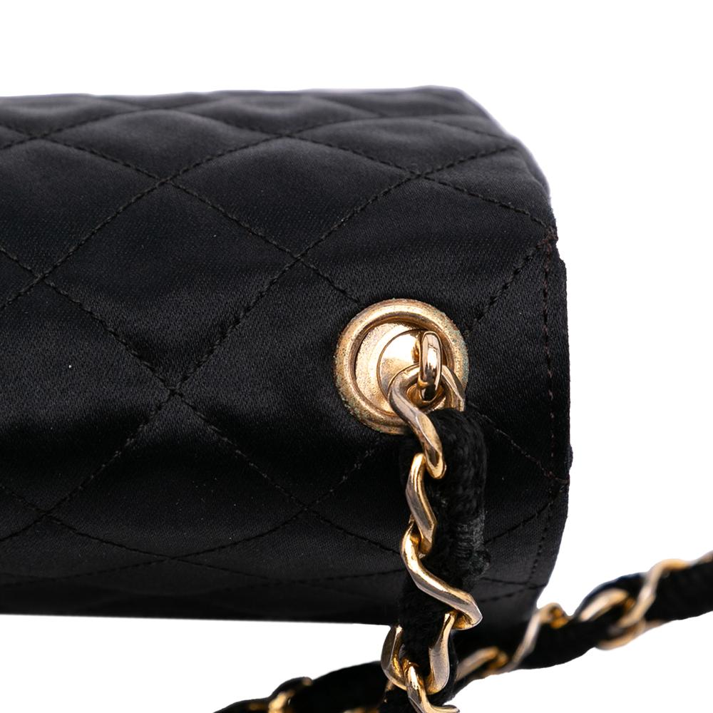 Chanel AB Chanel Black Satin Fabric Mini Rectangular CC Quilted Flap France