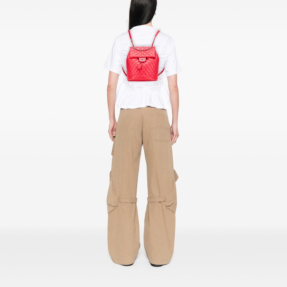 Chanel B Chanel Red Lambskin Leather Leather Small Lambskin Urban Spirit Backpack Italy