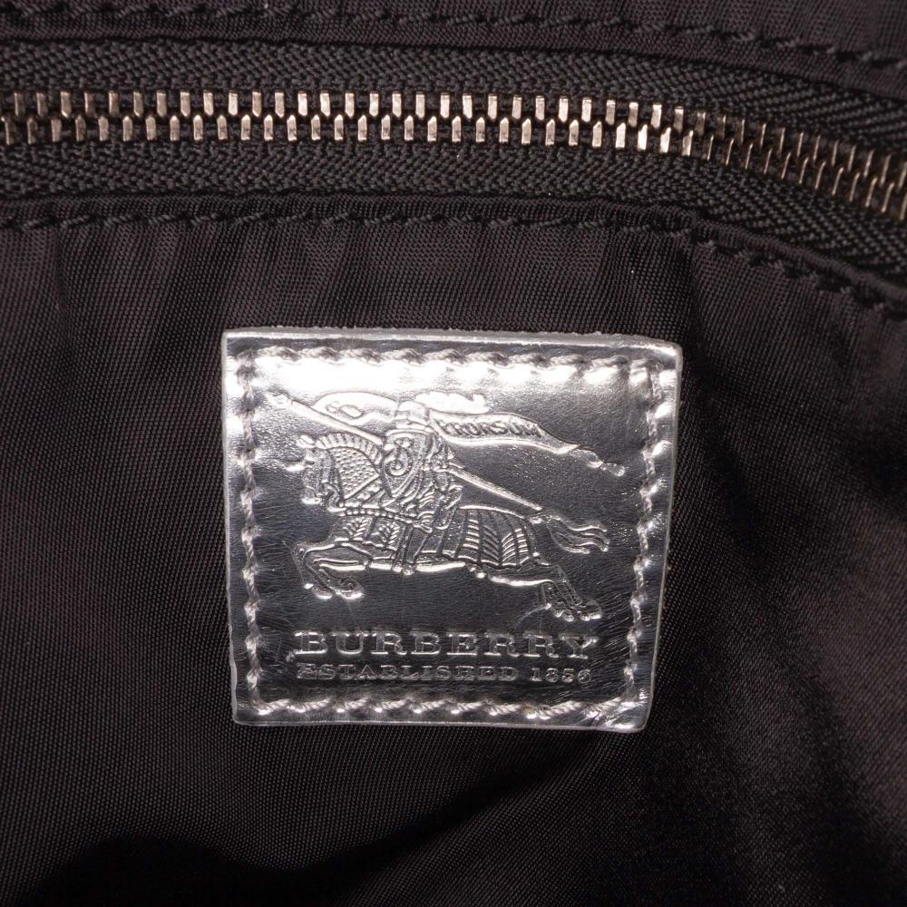 Burberry B Burberry Gray with Silver Nylon Fabric Medium Beat Check Victoria Tote Italy