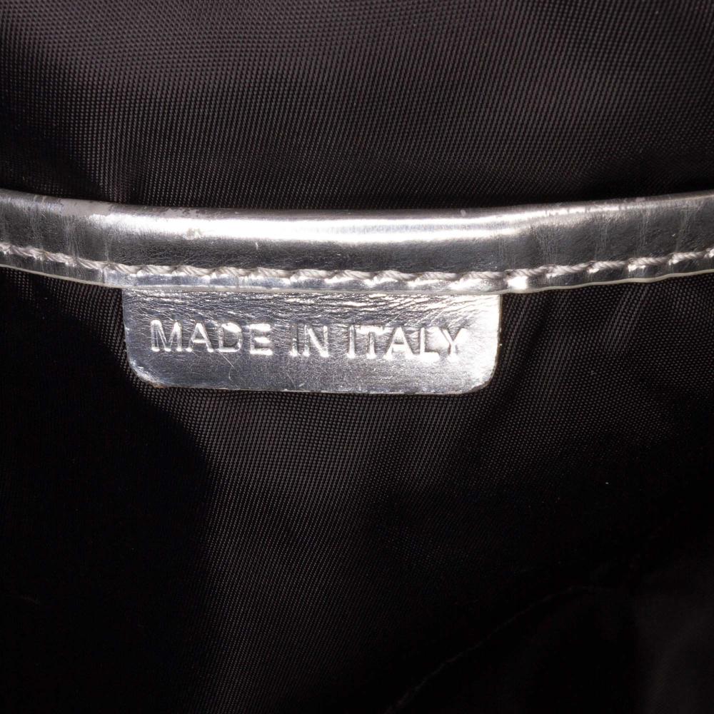 Burberry B Burberry Gray with Silver Nylon Fabric Medium Beat Check Victoria Tote Italy