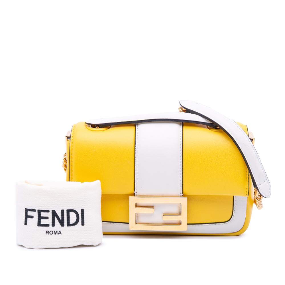 Fendi B Fendi Yellow Nappa Leather Leather Mini Bicolor Nappa Apolo Chain Baguette Shoulder Bag Italy