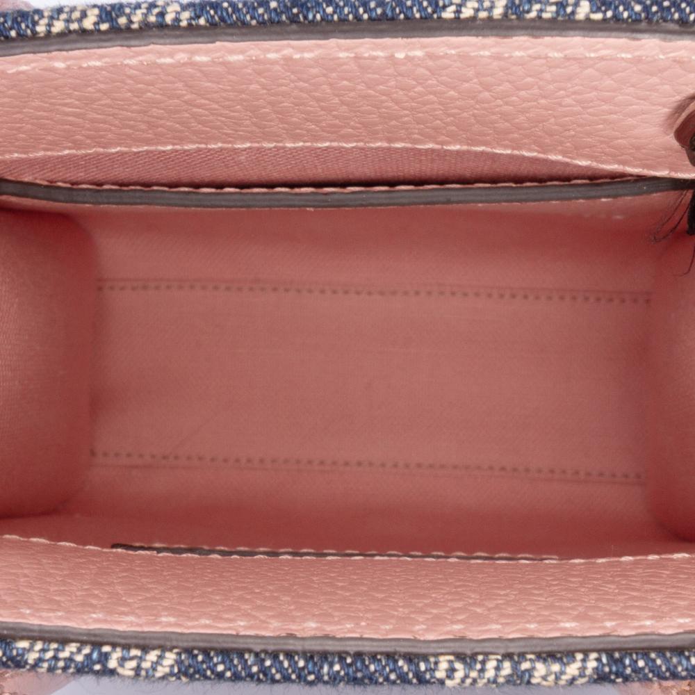 Gucci B Gucci Blue Denim with Pink Light Pink Denim Fabric Mini GG Interlocking G Flowers Tote Italy