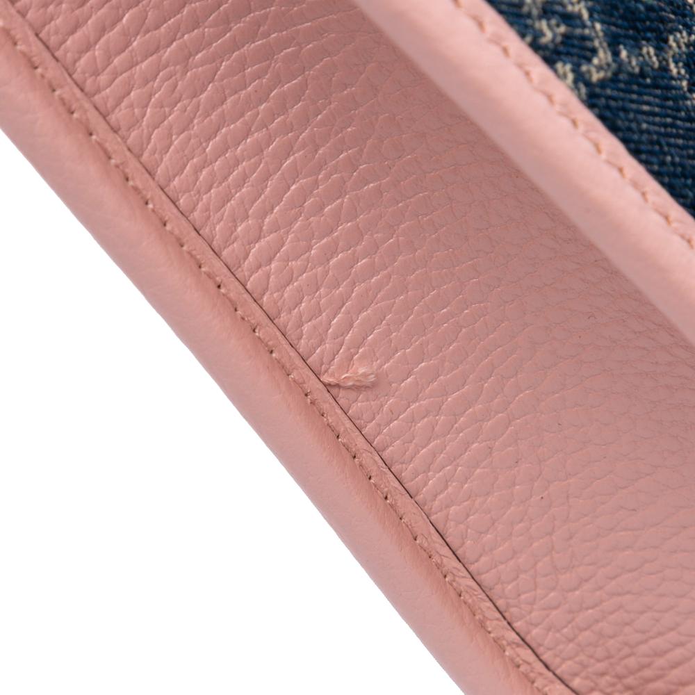 Gucci B Gucci Blue Denim with Pink Light Pink Denim Fabric Mini GG Interlocking G Flowers Tote Italy