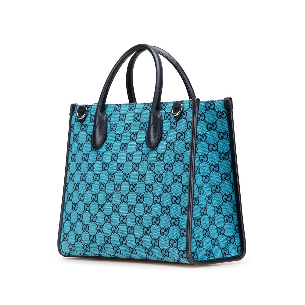 Gucci B Gucci Blue Canvas Fabric Small GG Interlocking G Tote Italy
