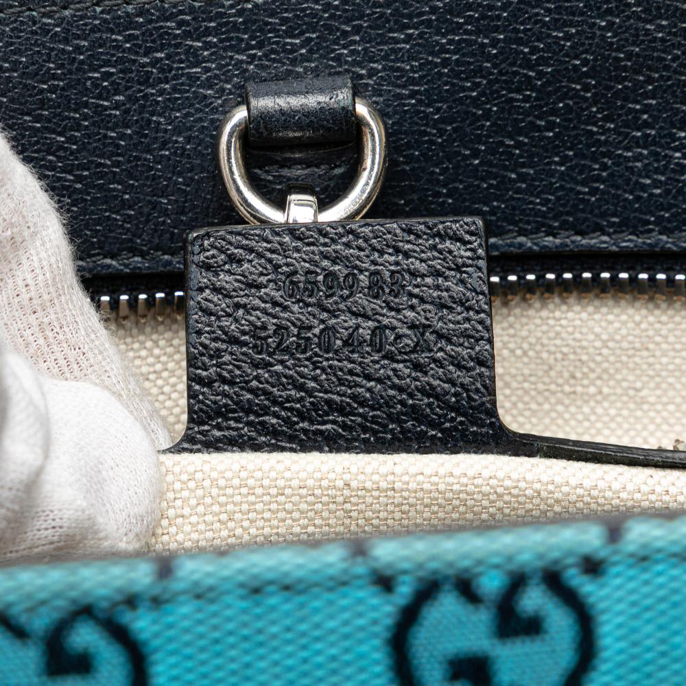 Gucci B Gucci Blue Canvas Fabric Small GG Interlocking G Tote Italy