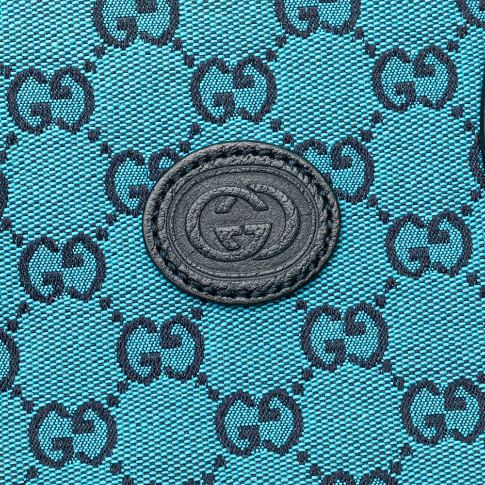Gucci B Gucci Blue Canvas Fabric Small GG Interlocking G Tote Italy