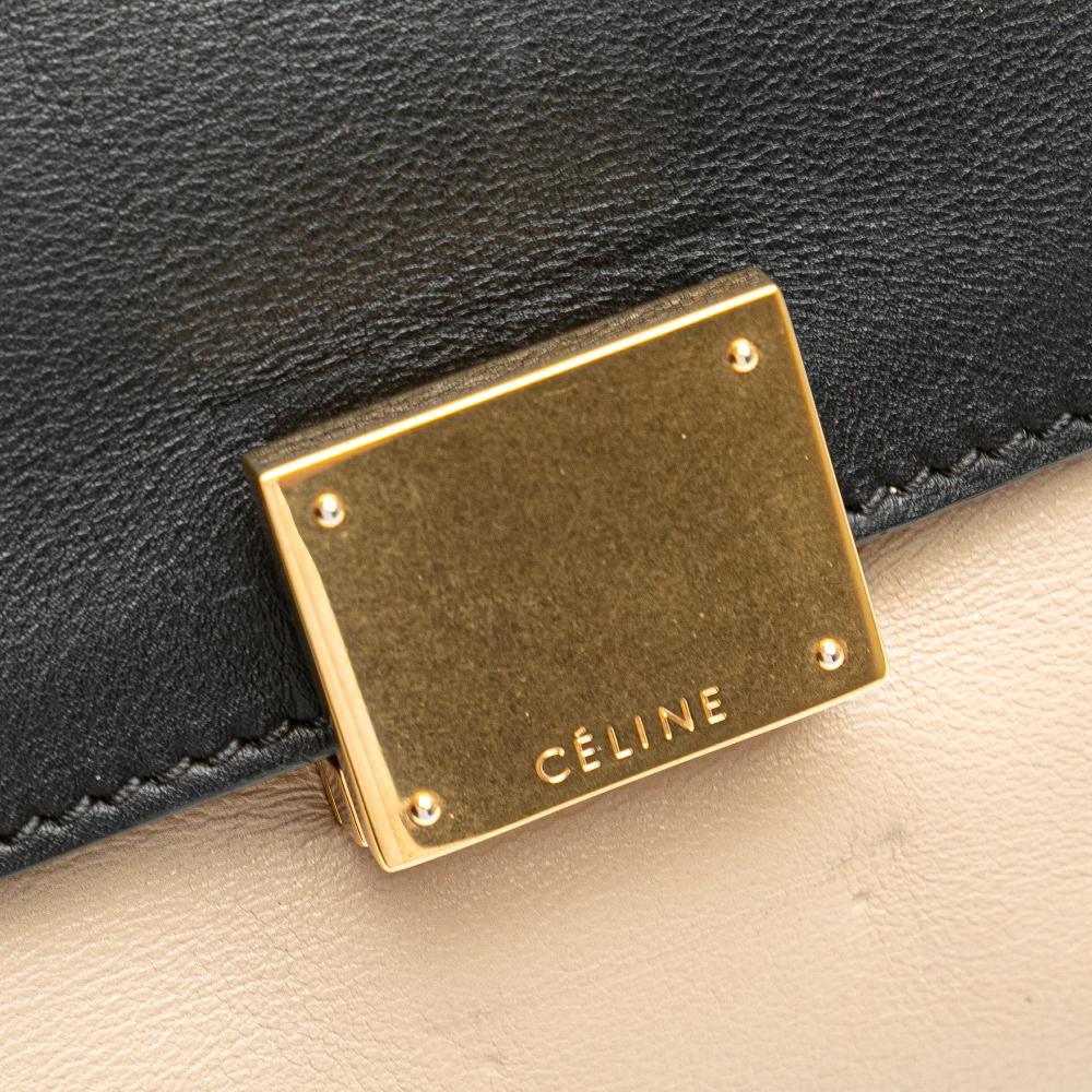 Celine B Celine Brown Beige with Black Calf Leather Medium Bicolor skin and Suede Trapeze Satchel Italy