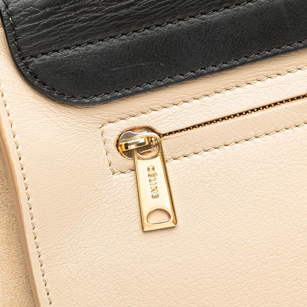 Celine B Celine Brown Beige with Black Calf Leather Medium Bicolor skin and Suede Trapeze Satchel Italy