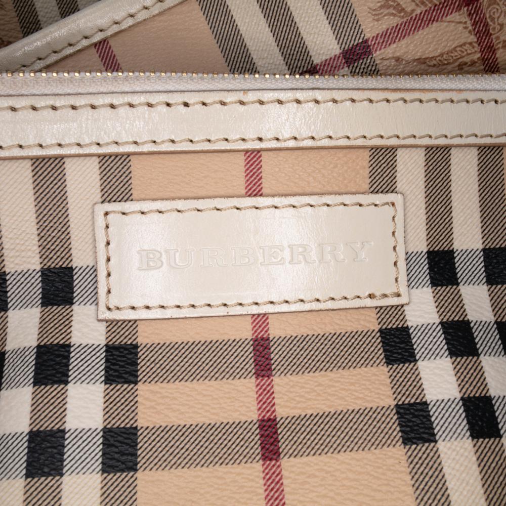 Burberry B Burberry Brown Beige Coated Canvas Fabric Small Haymarket Check Canterbury Tote Italy
