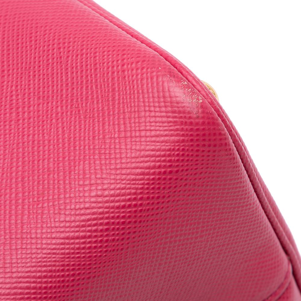 Prada B Prada Brown Beige with Pink Canvas Fabric Large Saffiano Trimmed Canapa Double Satchel Italy