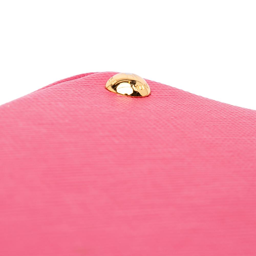 Prada B Prada Brown Beige with Pink Canvas Fabric Large Saffiano Trimmed Canapa Double Satchel Italy