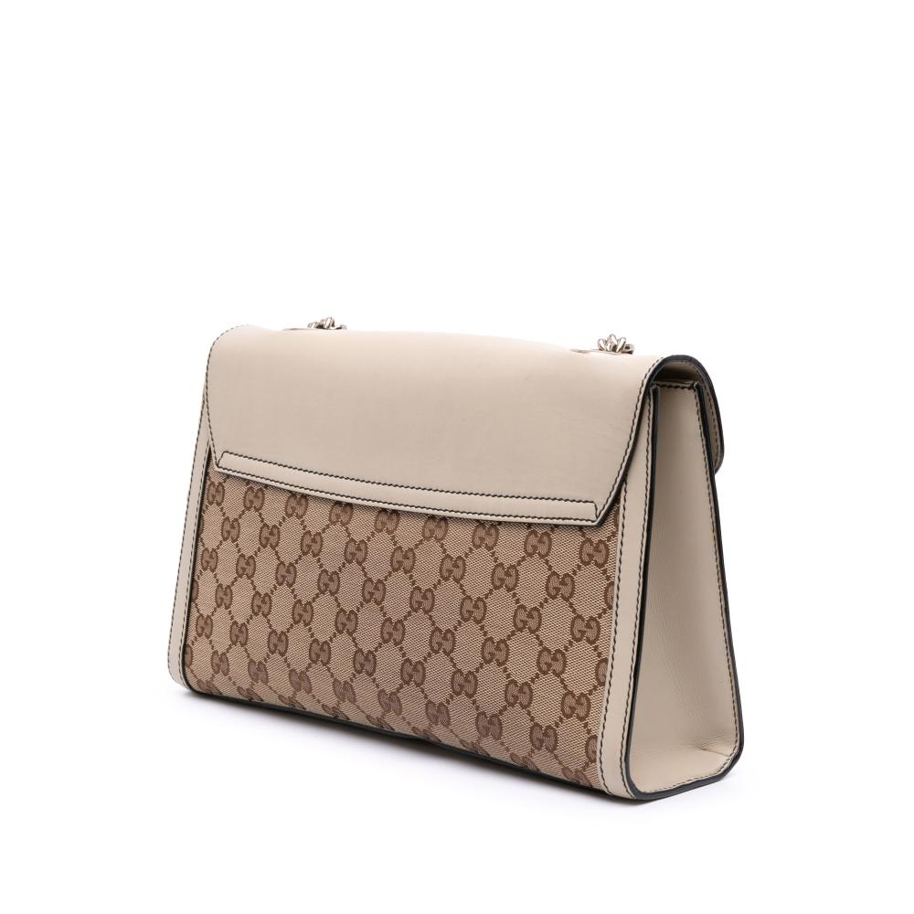 Gucci B Gucci Brown Beige with White Canvas Fabric Medium GG Emily Shoulder Bag Italy