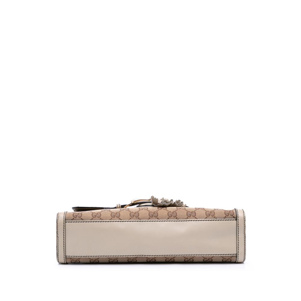 Gucci B Gucci Brown Beige with White Canvas Fabric Medium GG Emily Shoulder Bag Italy