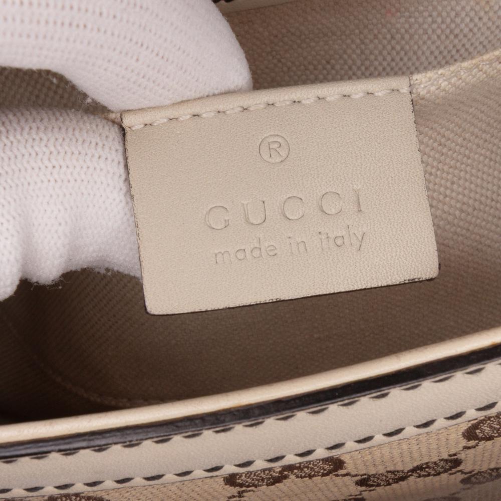 Gucci B Gucci Brown Beige with White Canvas Fabric Medium GG Emily Shoulder Bag Italy