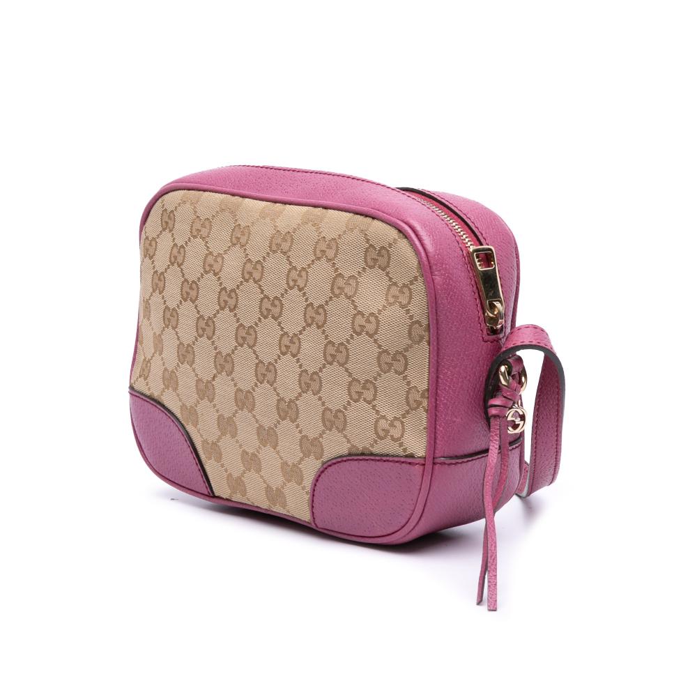 Gucci B Gucci Brown Beige with Pink Canvas Fabric GG Bree Crossbody Italy