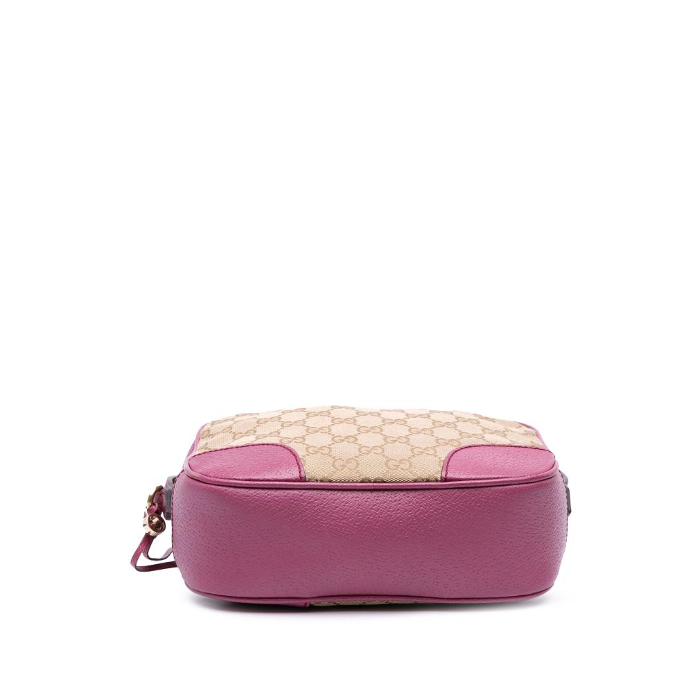 Gucci B Gucci Brown Beige with Pink Canvas Fabric GG Bree Crossbody Italy