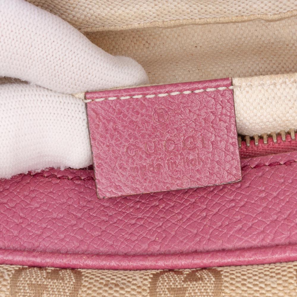 Gucci B Gucci Brown Beige with Pink Canvas Fabric GG Bree Crossbody Italy