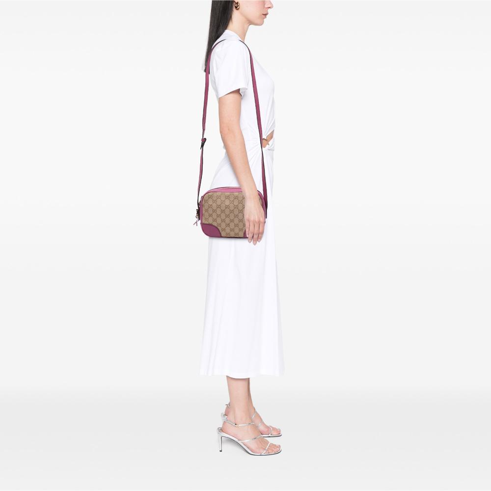 Gucci B Gucci Brown Beige with Pink Canvas Fabric GG Bree Crossbody Italy