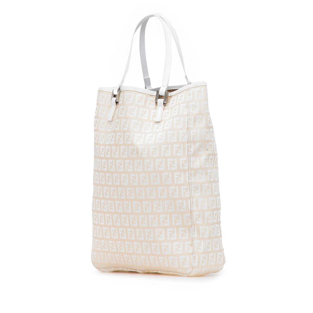 Fendi B Fendi Brown Beige with White Canvas Fabric Zucchino Tote Italy