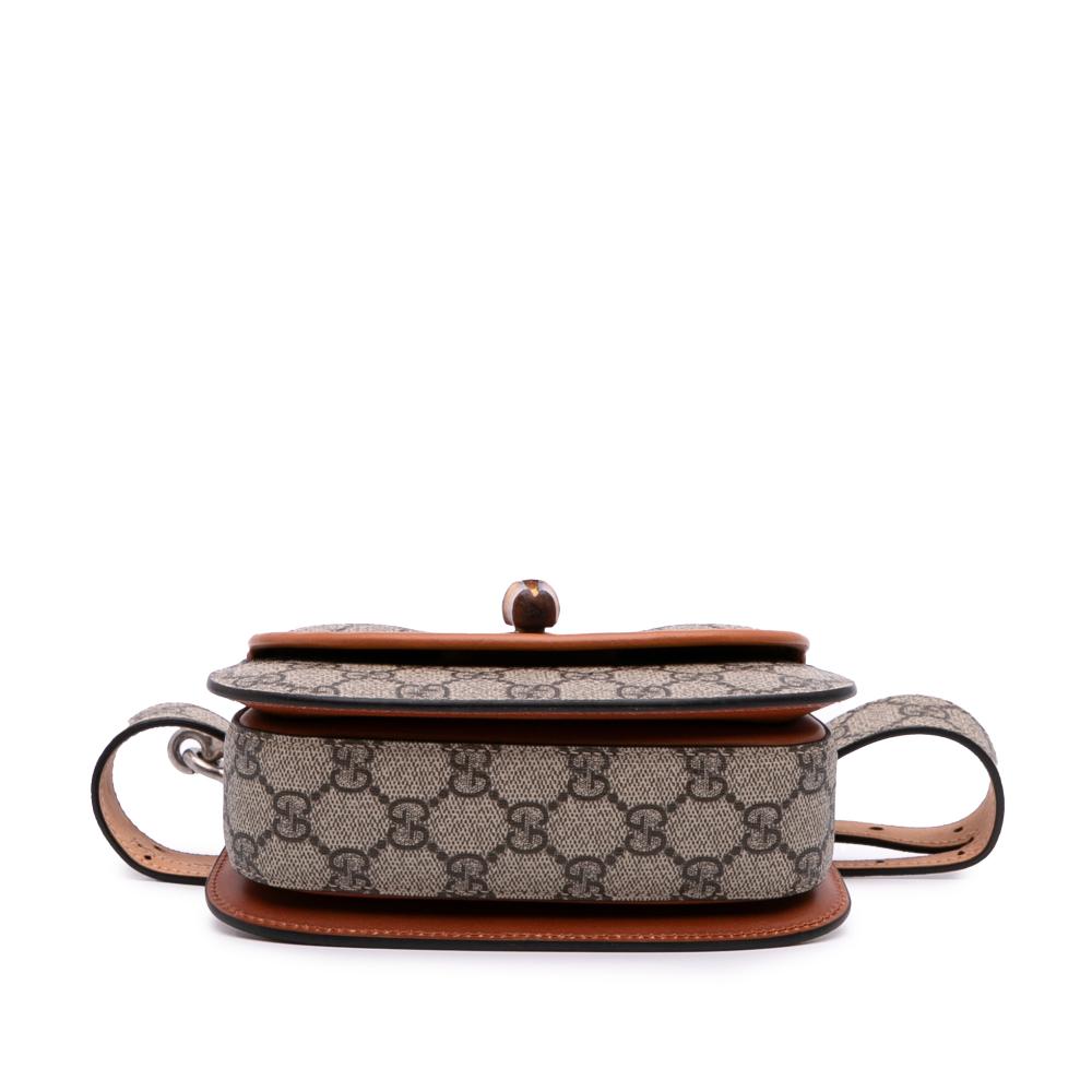 Gucci AB Gucci Brown Beige Coated Canvas Fabric Mini GG Supreme Web Bamboo 1947 Belt Bag Italy