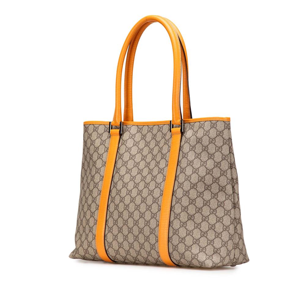Gucci B Gucci Brown Beige with Orange Coated Canvas Fabric GG Supreme Joy Tote Italy
