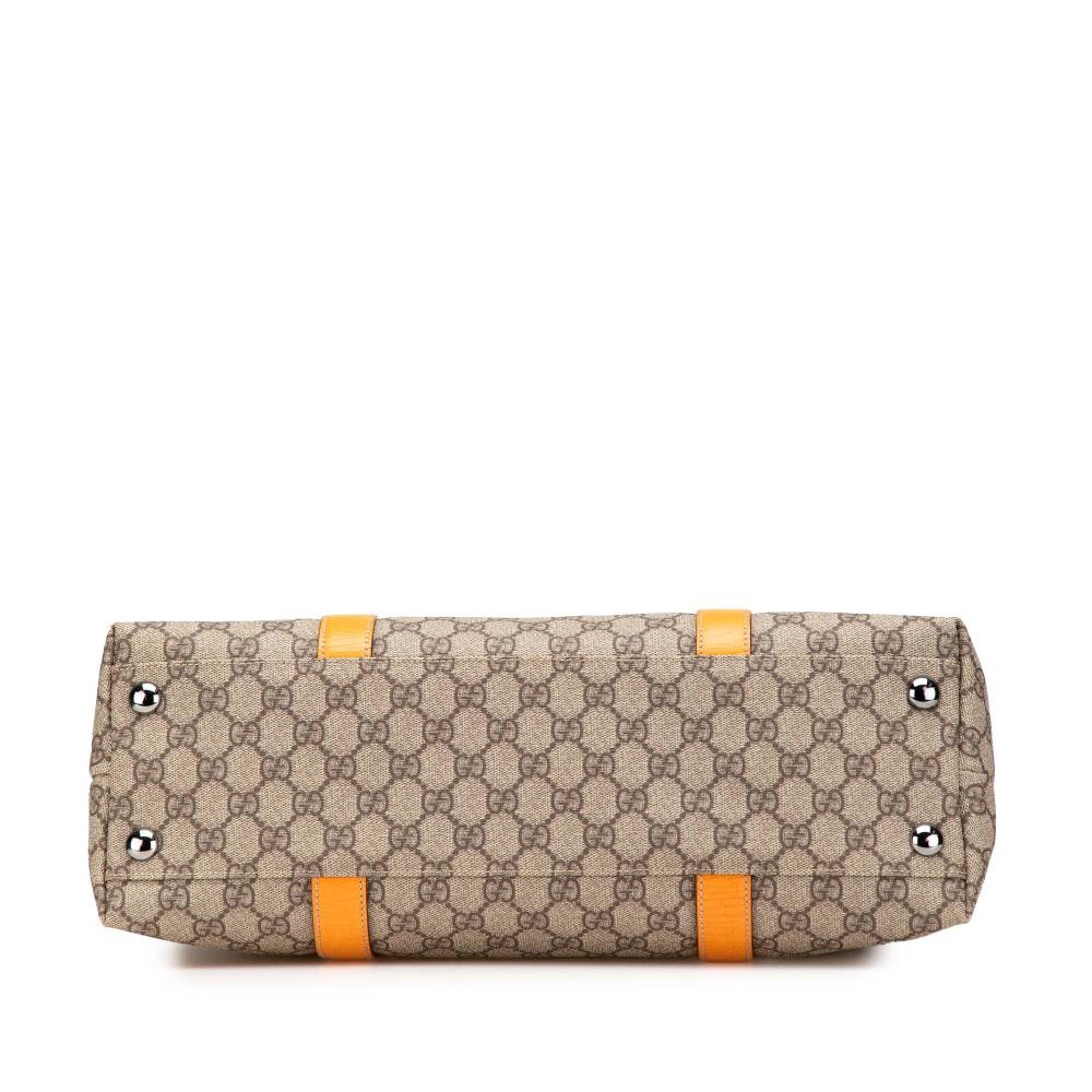 Gucci B Gucci Brown Beige with Orange Coated Canvas Fabric GG Supreme Joy Tote Italy