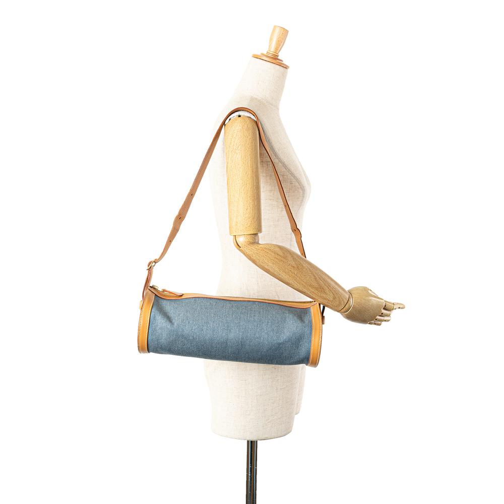 Hermès B Hermès Blue Denim with Brown Light Brown Denim Fabric and Calfskin Sac Doremi 33 France