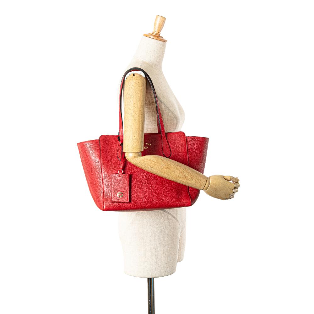 Gucci B Gucci Red Calf Leather Medium Swing Tote Italy