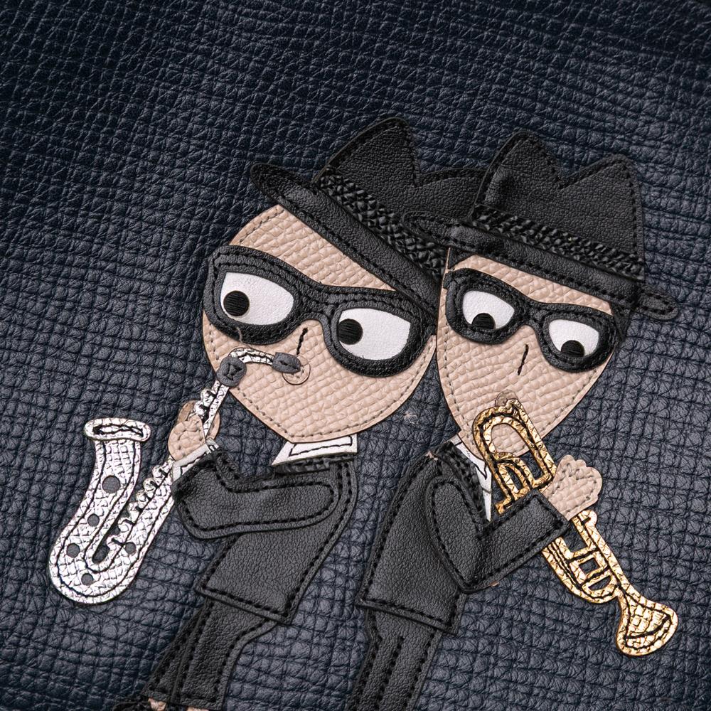 Dolce&Gabbana B Dolce & Gabbana Black Calf Leather DG Family Patch Zip Pouch Italy