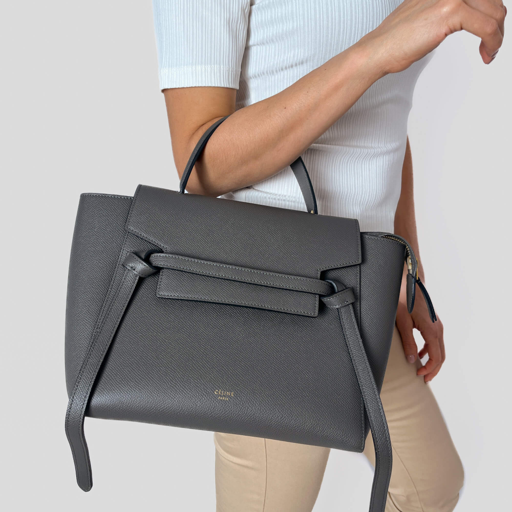 Celine Belt Bag Micro Grained Calfskin Leather 3-Ways Tote Bag Grey