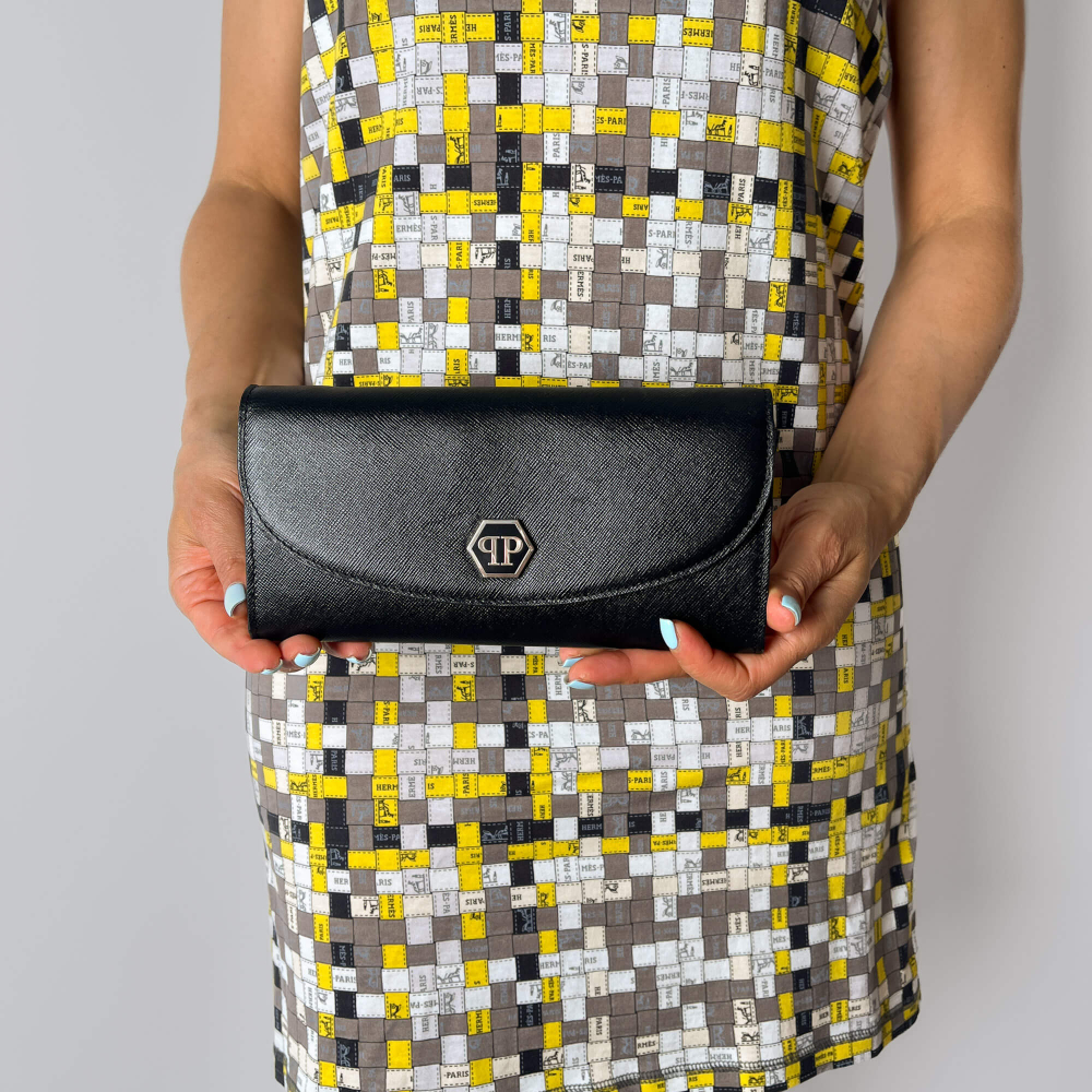 Philipp Plein Hexagon Saffiano leather Leather 2-Ways Wallet on Chain Crossbody Black