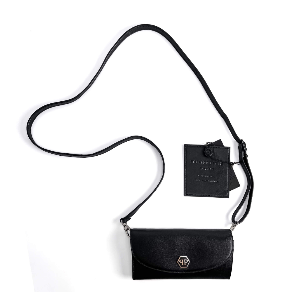 Philipp Plein Hexagon Saffiano leather Leather 2-Ways Wallet on Chain Crossbody Black