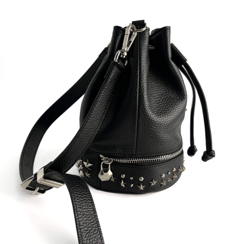 Philipp Plein Stud Leather Bucket Shoulder Bag Black
