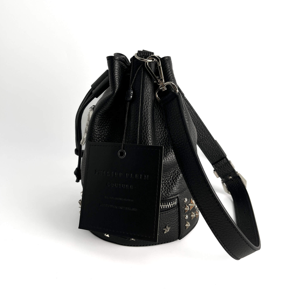 Philipp Plein Stud Leather Bucket Shoulder Bag Black