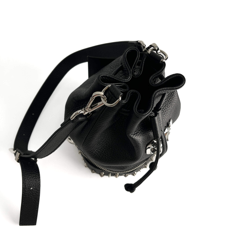 Philipp Plein Stud Leather Bucket Shoulder Bag Black