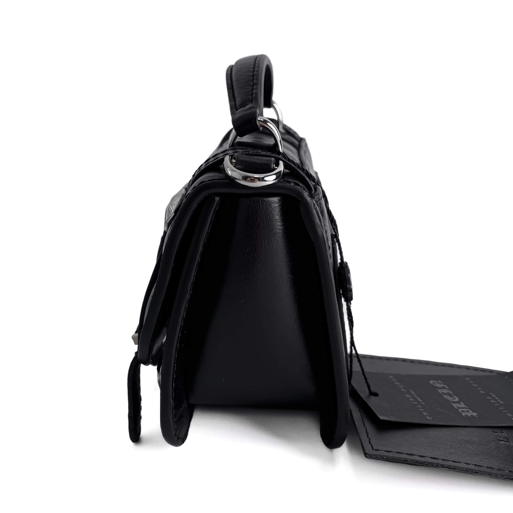 Philipp Plein Superheroin Hexagon Small Calf Leather 2-Ways Flap Belt Bag Black