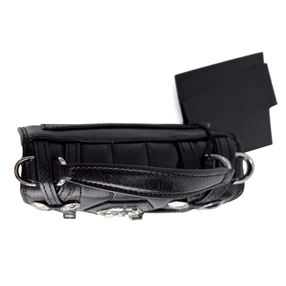 Philipp Plein Superheroin Hexagon Small Calf Leather 2-Ways Flap Belt Bag Black