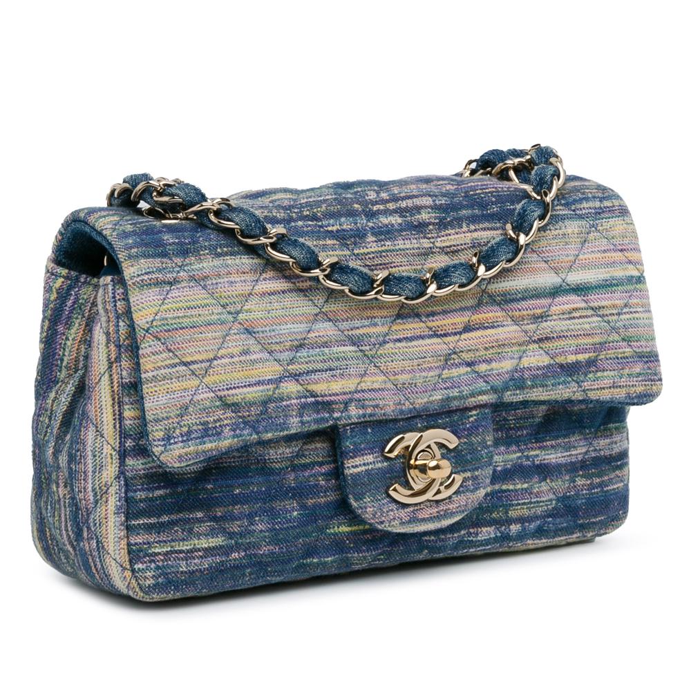 Chanel AB Chanel Blue with Multi Denim Fabric Mini Rectangular Multicolor Classic Single Flap France