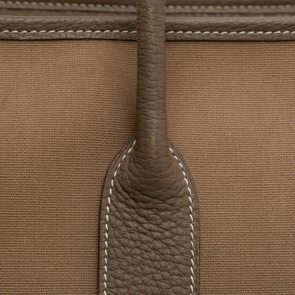 Hermès B Hermès Brown Light Brown Canvas Fabric Toile and Negonda Garden Party 36 France