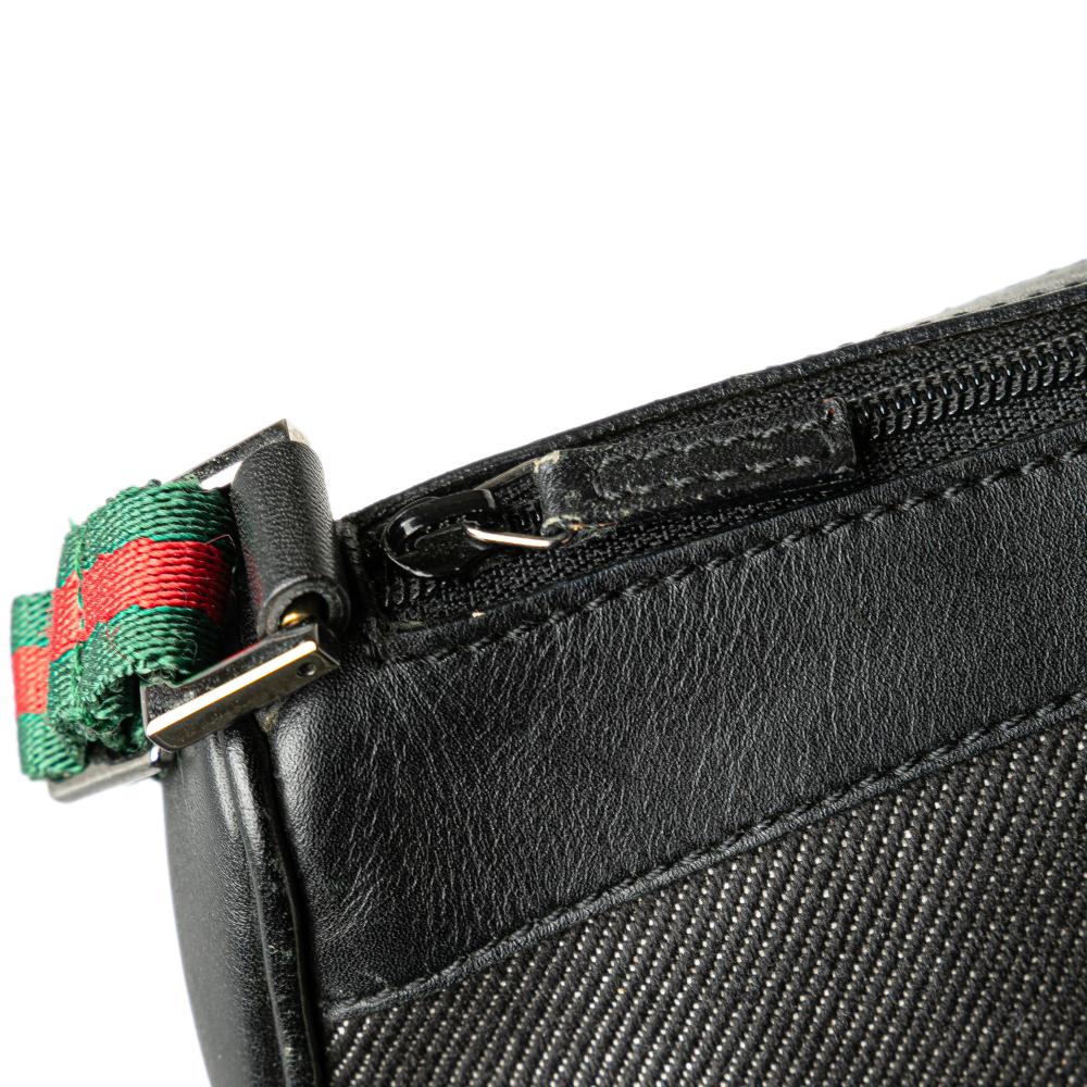 Gucci B Gucci Black Denim Fabric Web Shoulder Bag Italy